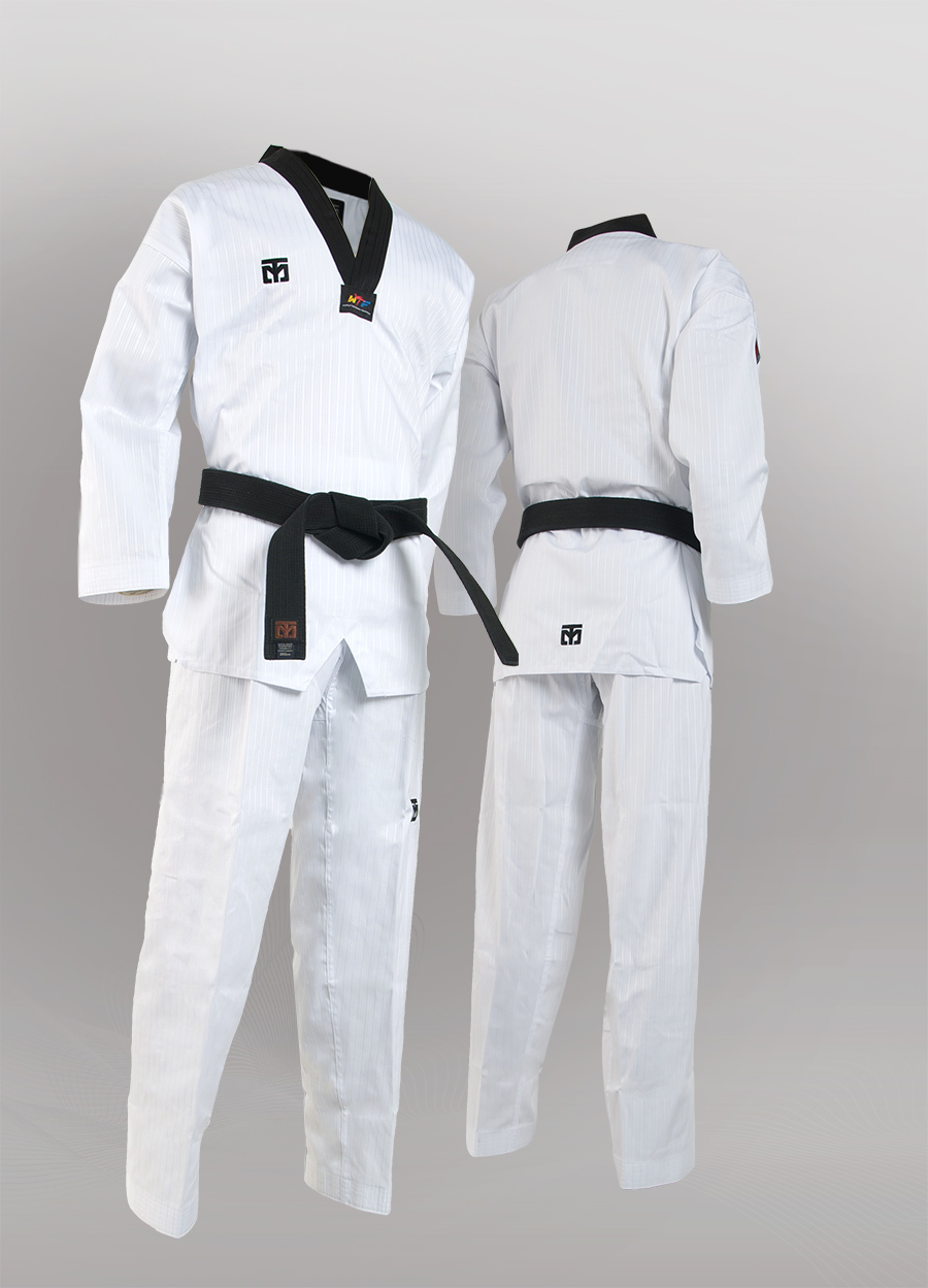 Macho Classic V-Neck Taekwondo Uniform White/Black 3 