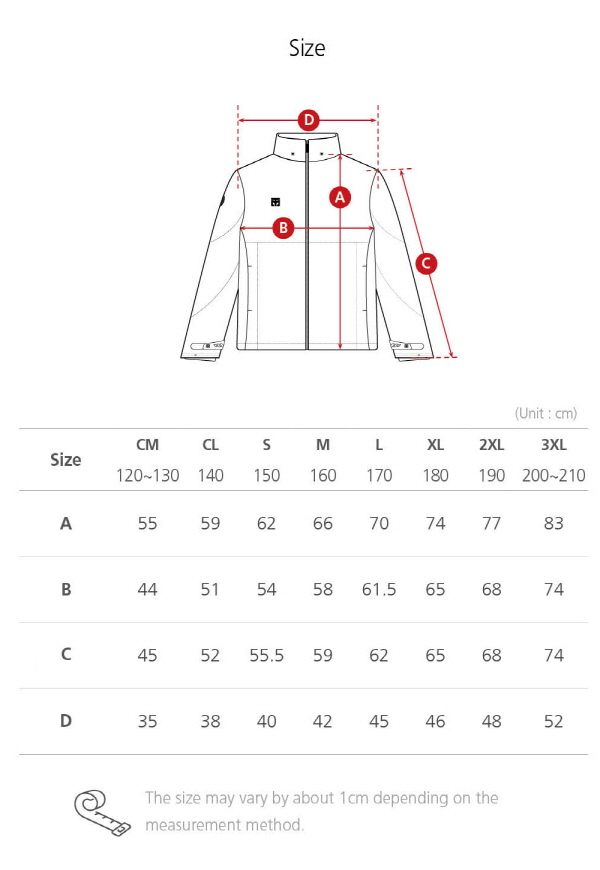 Size Specification of MOOTO Wing Jacket Edge